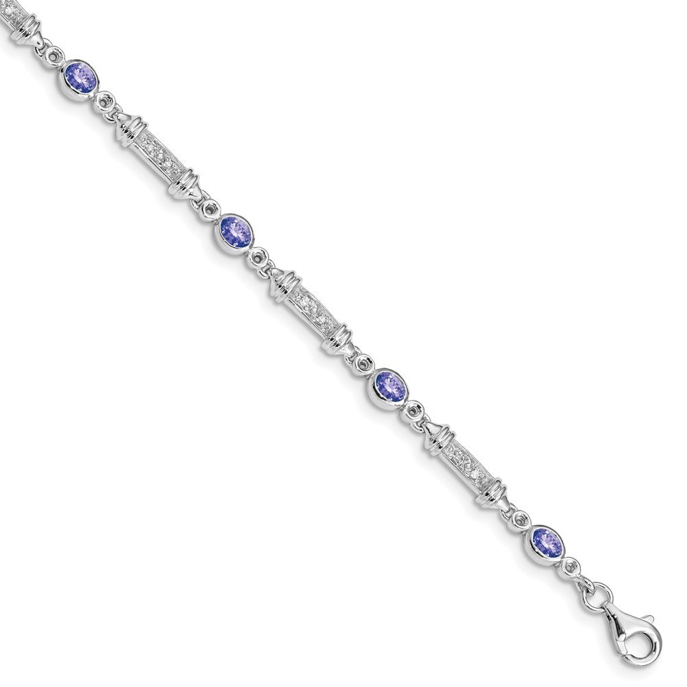 Kazi Luxury Sterling Silver Rhodium-plated Tanzanite and Diamond Bracelet